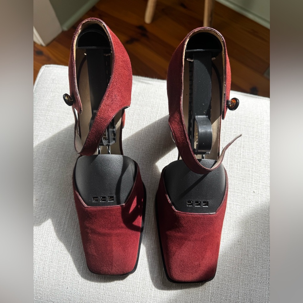 Vintage Chanel Burgundy Suede Ankle Strap Heels EU 37.5 US 7 Made in Italy